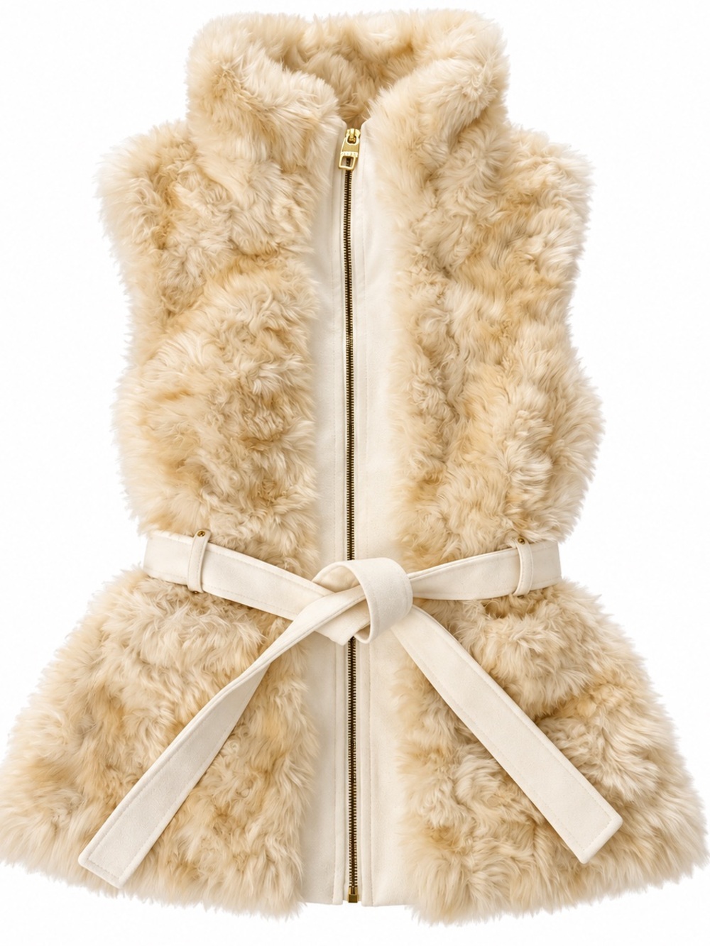 M60 Miss Sixty Faux Fur Belted Vest Cream Ivory Size Small Y2K